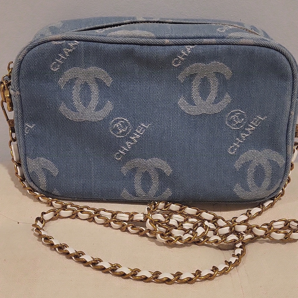 CC Beauty Denim Logo Crossbody with Gold-Tone Chain